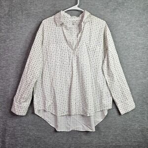 Madewell Women's Sz L Polka Dot Button Shirt Long Sleeve White Black Blouse